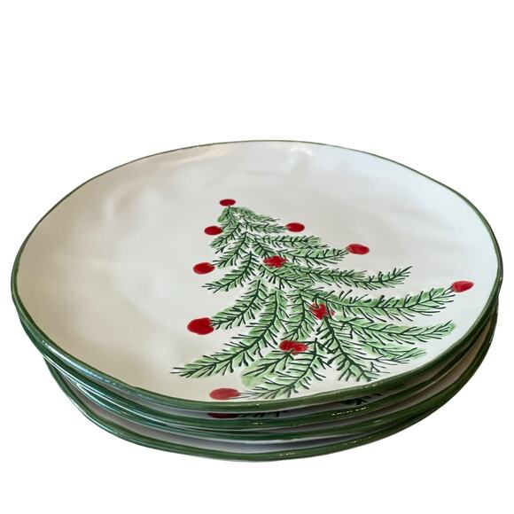 ELI + ANA Christmas Erma Tree Dinner Plate 10.75in Set of 4 Ceramic Holiday NEW - Picture 13 of 13
